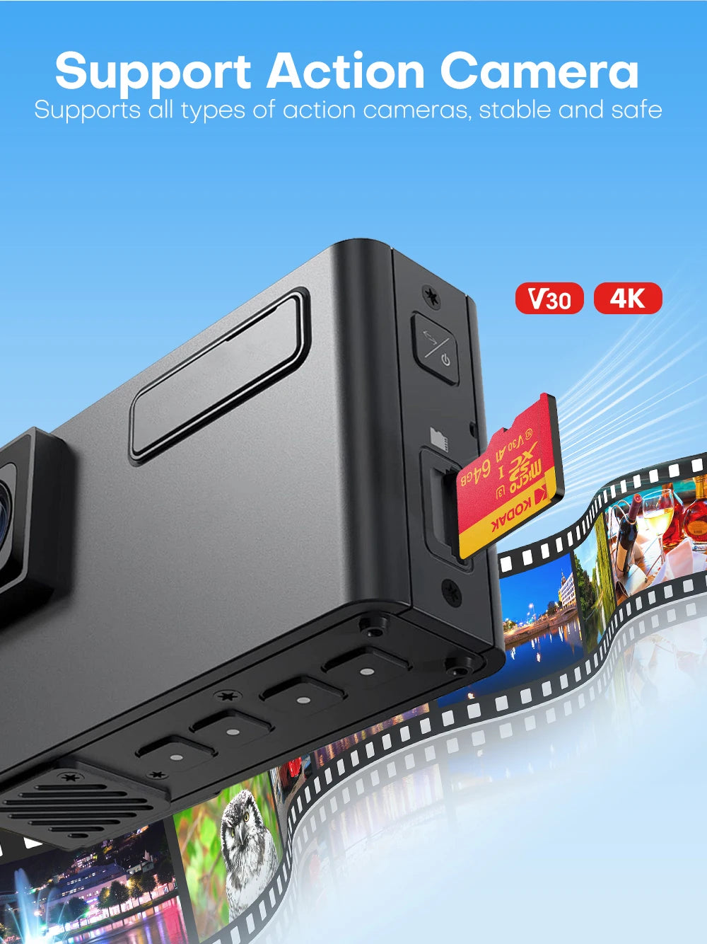 Kodak Mircosd Card with Adapter U3 V30 Class 10 Micro sd Card Memory Card TF Card 32GB/64GB/128GB/256GB Supports 4K & Full HD