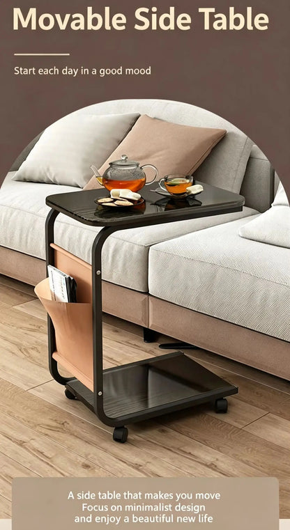 Movable small edge table with antique style for home use, wheeled living room, bedroom, storage rack, small cart, coffee table