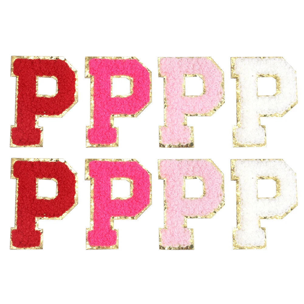 8pcs Sweet 26 Letters Towel Embroidery Patch Pink A-Z Self-adhesive Sticker Decoration For DIY Apparel Bag Crafts Accessories
