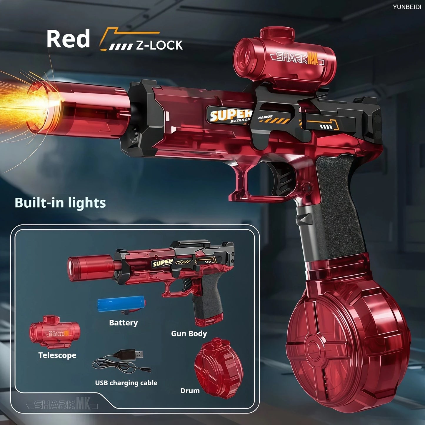 Electric Water Gun with LED Light Large-capacity Long-range Shooting Water Gun Summer Outdoor Game Toy Children's Adults' Gift