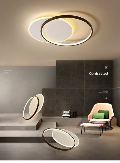 Modern Minimalist Led Ceiling Lamp For Bedroom Black White Design Ring Chandelier Living Room Study Loft Smart Light Fixtures