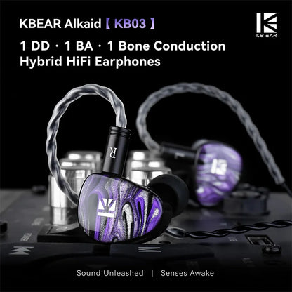 KBEAR Alkaid KB03 1DD+1BA+1Bone Conduction Hybrid IEM HiFi Earphones Beryllium-Coated Dynamic 3D Printed Resin Cavity Wired Headphones for Audiophile & Gaming