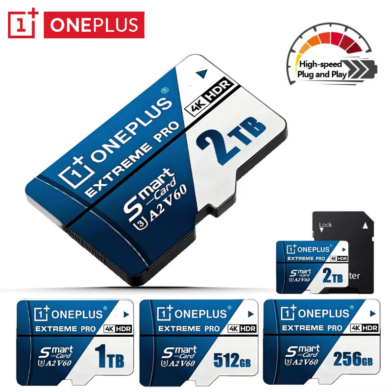 OnePlus 2TB High-Speed V30 A2 U3 4K SD Card 512GB 256GB Memory Card 1TB Micro TF SD Adapter for Smart phone/Tablet/PC Cross-Use