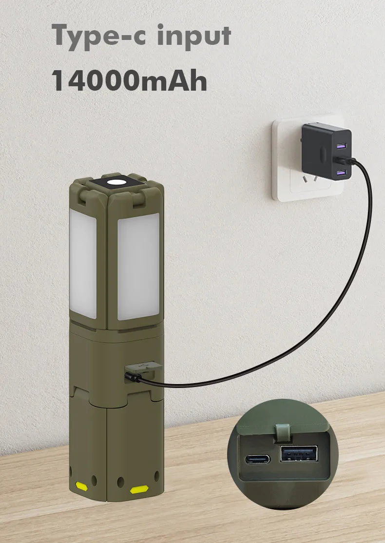14000mAh Rechargeable Outdoor Hiking Fishing Tent Lamp Super Bright Magnetic Rotatable Telescopic LED RV Camping Lantern
