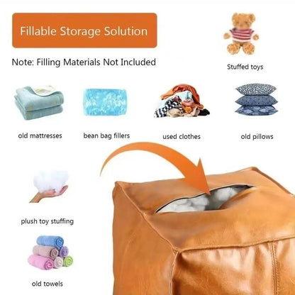Light Luxury Non-Slip Storage Stool Large Capacity No Fillings PU Leather Ottoman Square Thicken Leather Pouf Balcony
