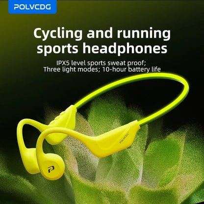 Słuchawki na przewodnictwo kostne POLVCDG X1pro z podświetleniem IPX5 do biegania nocą, z lampką nocną, Bluetooth, słuchawki rowerowe
