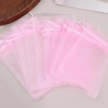 100/10pcs Multi-size Organza Bags Transparent Mesh Jewelry Candy Pouches Wedding Party Baby Shower Gift Drawstring Packaging Bag