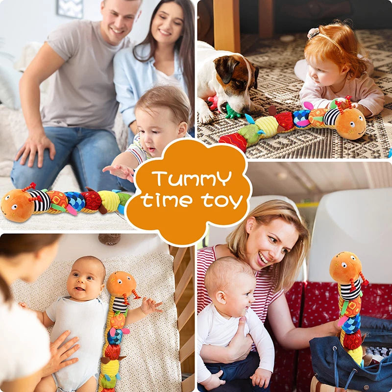 Tummy Time Toys 0-24 Months Baby Musical Stuffed Animal Infant Ruler Design Rattle and Multi-Textures Newborn Toys for Babies