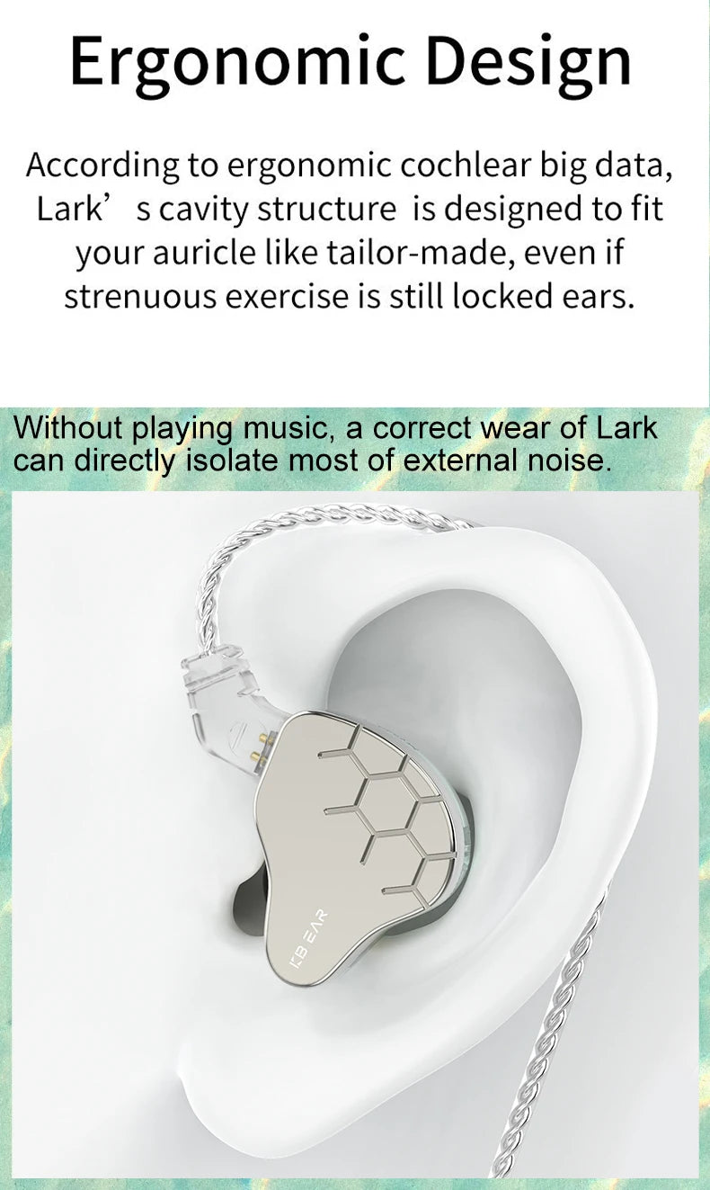 KBEAR Lark 1DD+1BA Hybrid IEM HiFi Earphones Zinc Alloy Shell 10mm Dynamic Driver Wired Headphones with Detachable 2Pin for Audiophile & Studio