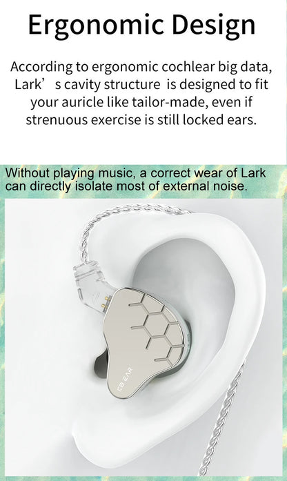 KBEAR Lark 1DD+1BA Hybrid IEM HiFi Earphones Zinc Alloy Shell 10mm Dynamic Driver Wired Headphones with Detachable 2Pin for Audiophile & Studio