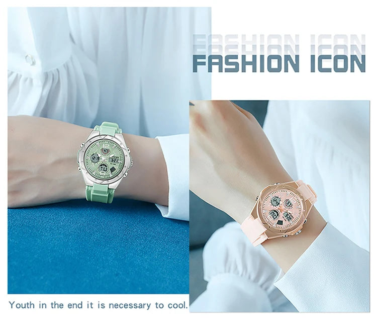 SANDA Luxury Ms LED Digital Sport Watch Fashion Casual Gold Wrist Watch Women Girl Military Waterproof Quartz Wristwatches 6062