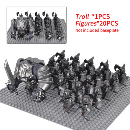 Giant Troll Monster 20Pcs Armored Orc Infantry Figures Medieval Army Building Bricks, Removable Shield Scene Collectible Toy﻿﻿