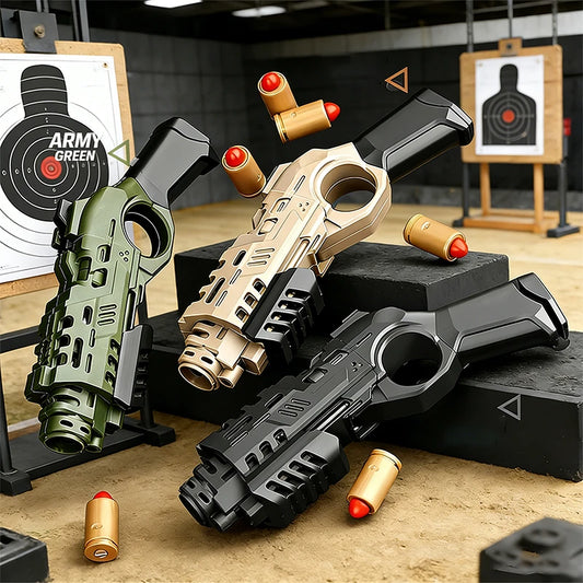 EDC Shootable Toy Pistol with 1-Button Shell Ejection and Card Pushing Function, Black Technology Mini Handgun for Stress Relief