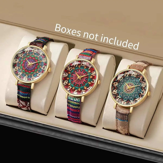 1/2/3/5PCS Fashion Women Watches Vintage Flowers Printed PU Strap Quartz Watch Reloj Mujer（Without Box）
