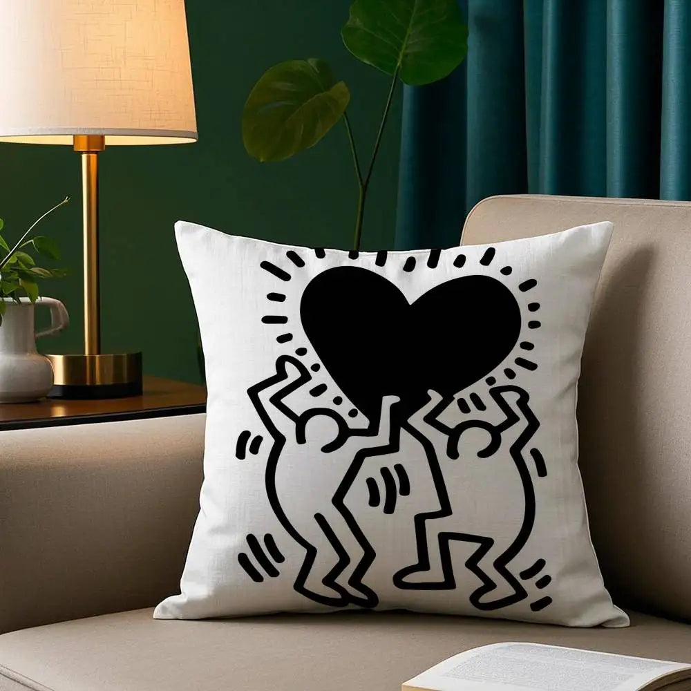Funny K-Keith H-Harings Art Pillow Case Short Plush Print Cushion Cover Square Throw Pillow Covers Sofa Home Decor