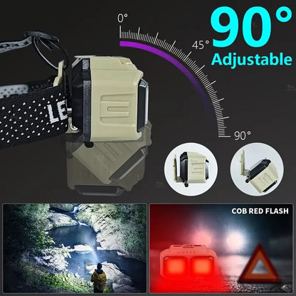 Powerful LED Headlamp COB Induction Rechargeable Head Flashlight Safety Lighting Head Torch for Outdoor Camping Cycling Fishing