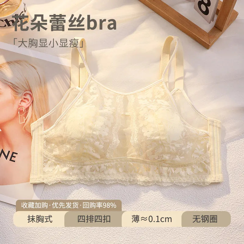 French Style Lace Strapless Bra For Women Large Bust Slimmer Minimizer Sexy Beautiful Back Soft Comfort Lingerie Size 34-44