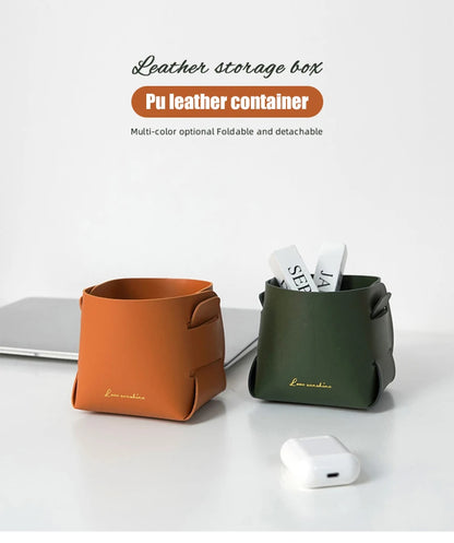 Nordic PU Storage Tray Porch Key Leather Storage Box Desktop Cosmetics Remote Control Sundries Storage Basket