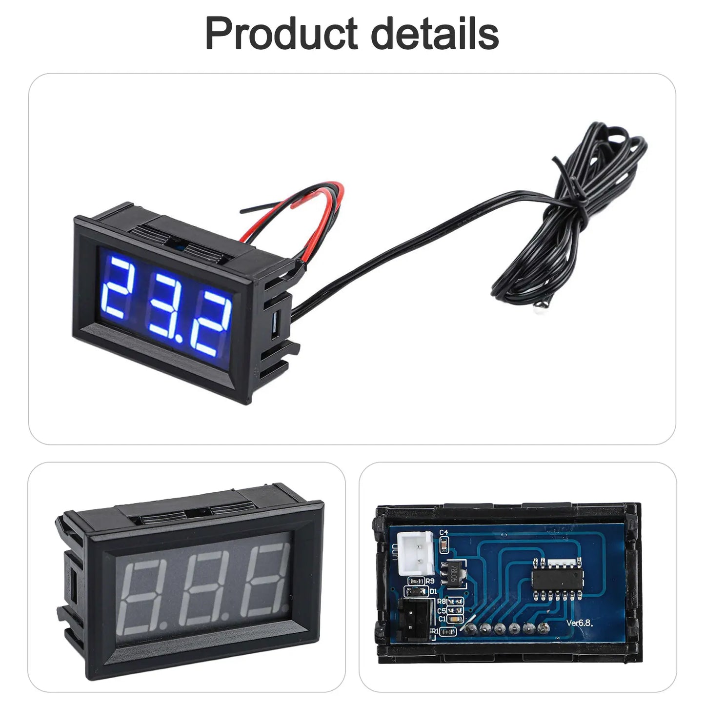 1*Digital Thermometer With Probe LED -50~110°C DC 5-12V Car Temperature Panel Meter Gauge  Instrument Parts & Accessories