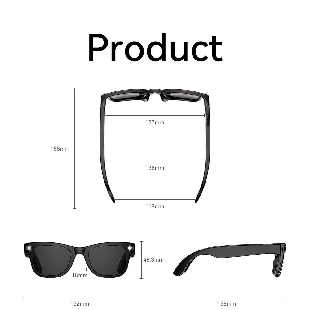 HD Camera Smart Glasses For Women Men Simultaneous Translation Eyewear Flashlight Audio And Video Recording Eyeglasses Music