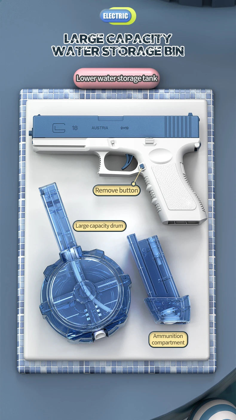 @Electric Water Gun Rechargeable Automatic & Manual Spray Gun Capacity Range Up to 32 FT Range for Adults & Kids