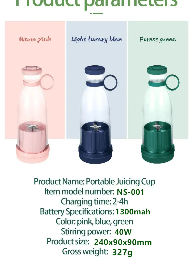 Portable Electric Juicer Cup with 6 Blades USB Mini Milkshake Blender Fresh Fruit Milk Mixing Tool for On-the-Go