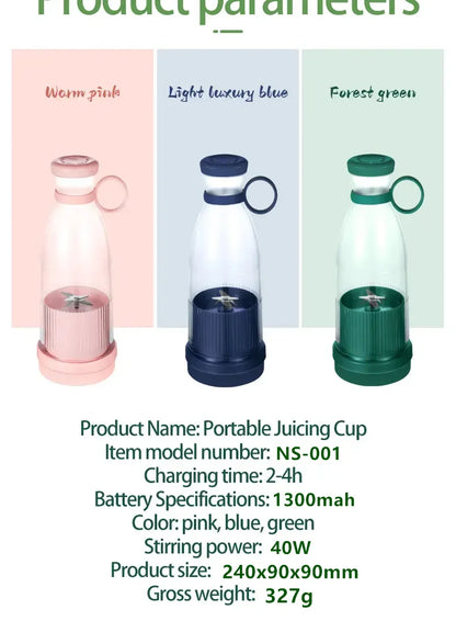 Portable Electric Juicer Cup with 6 Blades USB Mini Milkshake Blender Fresh Fruit Milk Mixing Tool for On-the-Go
