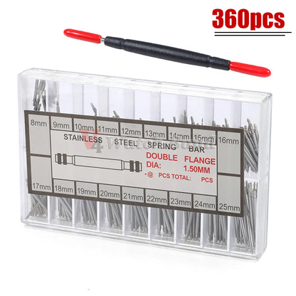360pcs/set Metal Link Pin Watch Repair Tools Dia 1.5mm/1.8mm Strainless Steel Spring Bars Length 8mm- 25mm Watchband Strap Pin