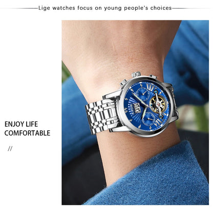 2026 LIGE Automatic Mechanical Wrist Watches For Men Top Brand Luxury Tourbillon Men Watch Fashion Business Waterproof Watch Men