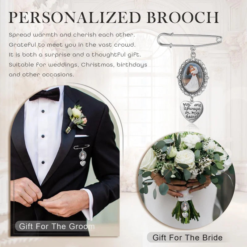 Custom Bride's Commemorative Bouquet Pendant with a Memorial Photo, Bouquet Memory Pendant, Oval Commemorative Pin with Picture