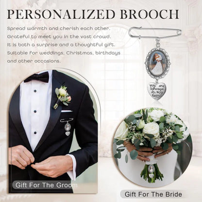 Custom Bride's Commemorative Bouquet Pendant with a Memorial Photo, Bouquet Memory Pendant, Oval Commemorative Pin with Picture