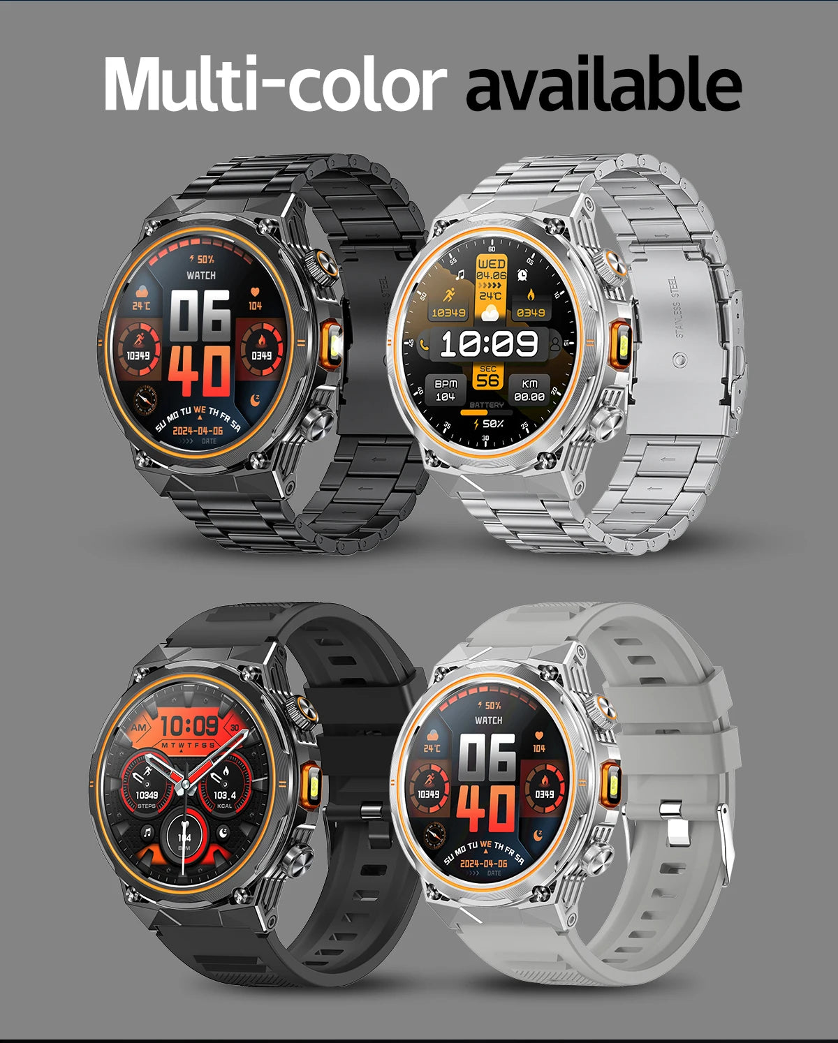 LIGE 2026 Nowy Zewnętrzny Wojskowy Zegarek Smartwatch z Baterią 400 mAh, Wodoodporność 5ATM, Latarka, Monitor Tętna, Tracker Sportowy dla Mężczyzn