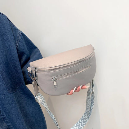 2024 Luxury Designer Women's Chest Bag PU Leather Wide Strap Shoulder Crossbody Bag Female Fashion Fanny Pack Banana Waist Bag