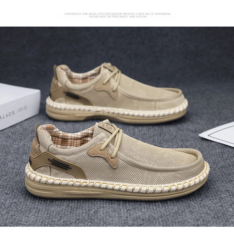 2026 Summer New Men Slip-on Breathable Mesh Shoes, Lazy Casual Hemp Sole Low-top Loafers, Lightweight Anti-slip Fisherman Shoes
