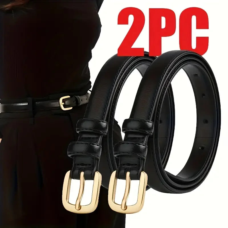 Ladies' slim fit waist belt - PU leather solid color gold buckle, suitable for skirts and pants, suitable for daily leisure, wed