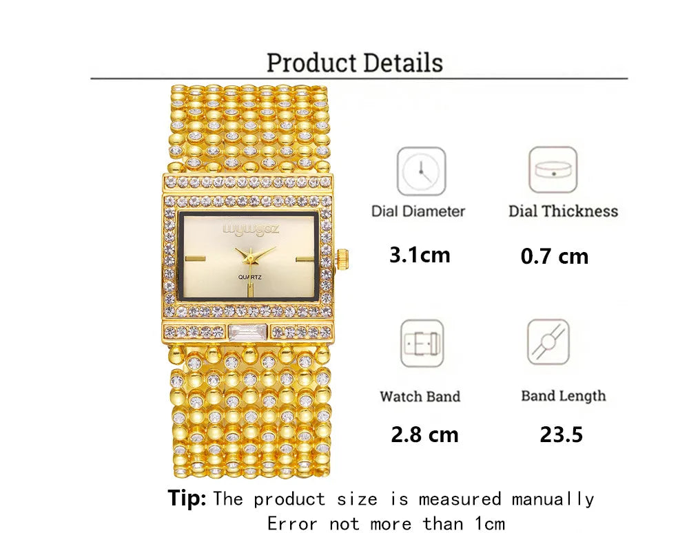 Luxury Simple Square Diamond Encrusted Women's Quartz Watch Gold Skeleton Fashion Women's Clock Gift Dress Wristwatch