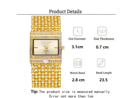 Luxury Simple Square Diamond Encrusted Women's Quartz Watch Gold Skeleton Fashion Women's Clock Gift Dress Wristwatch