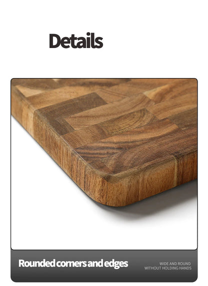 Large Acacia Wood Cutting Board, Checkerboard End Grain Butcher Block, Thick Reversible Wooden Chopping Board with Metal Handle