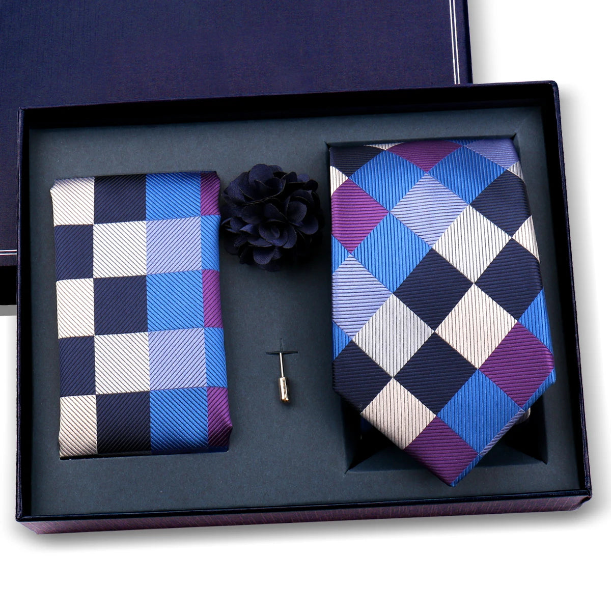 Elegant Ties For Men Classic Paisly Neck Tie Pocket Square Brooch Set With Gift Box Mens Business Wedding Suit Accessories