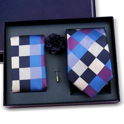 Elegant Ties For Men Classic Paisly Neck Tie Pocket Square Brooch Set With Gift Box Mens Business Wedding Suit Accessories