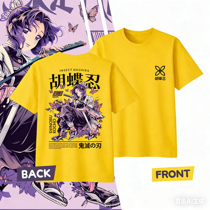 Demon Slayer Kochou Shinobu Pure Cotton T-shirt for 2026 Summer Kids/Men's/Women's Fashion Casual Cosplay Short Sleeved T-shirt