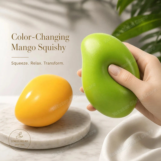 Color Changing Mango 크런치 말랑이 Squishy Fidget Toy Soft ASMR Sensory Squeeze Ball Anti-Anxiety Stress Relief Decompression Fun 말랑이