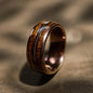 Fashion 8mm Rose Gold Color Stainless Steel Guitar String Rings for Men Koa Wood Inlay Ring Whiskey Barrel Mens Wedding Band