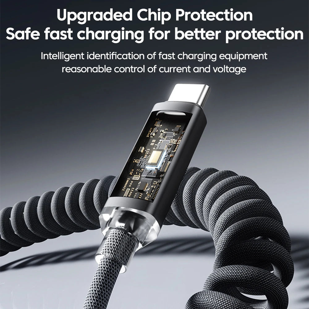 120W Spring Cable USB Type C To Type C Fast Charging LED Digital Display For iPhone 15 16 Samsung Huawei USB C To USB C Cable
