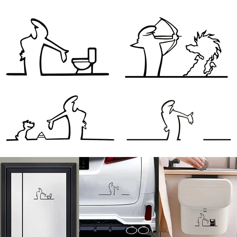 La Linea Minimalist Line Art Car Sticker Bumper & Window Door Wall Decal With Cartoon Character Design Home Car Decoration