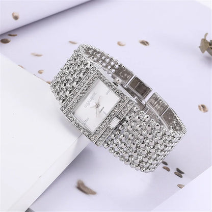 Luxury Simple Square Diamond Encrusted Women's Quartz Watch Gold Skeleton Fashion Women's Clock Gift Dress Wristwatch