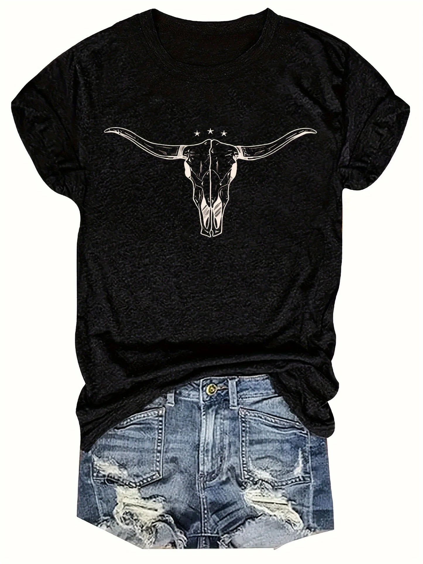 Western Country Music Women's Tee - Cowboy Retro Graphic Black Top