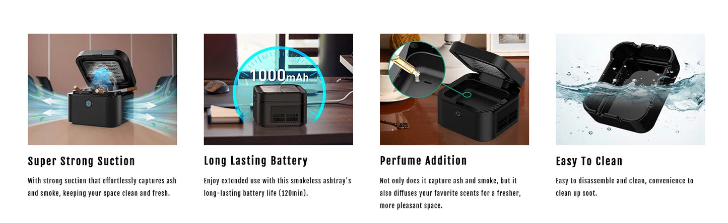 Multifuntional Ashtray Air Purifier Smokless  Smoke Removing ,USB Chargeable Smokeless Ashtray Indoor,Outdoor,Home,Office