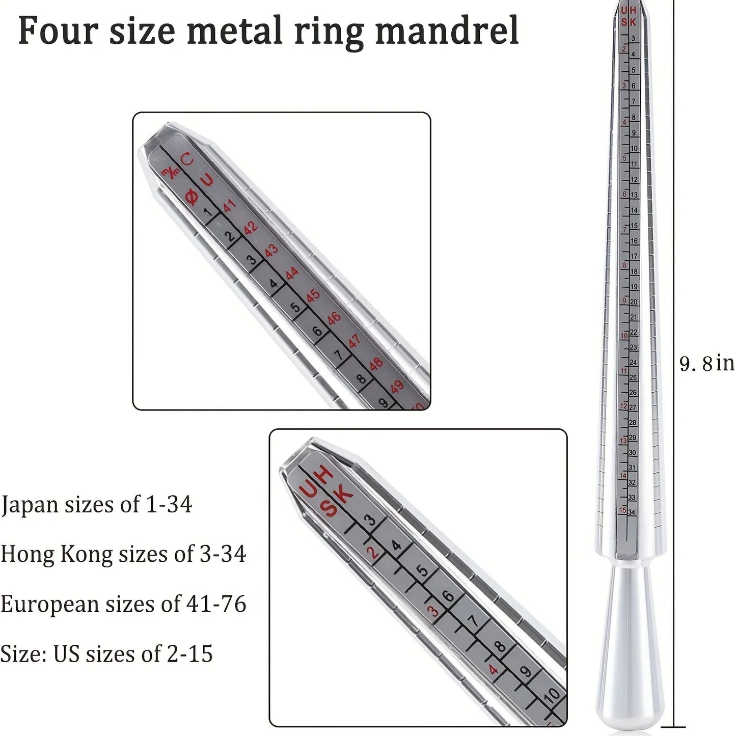 4 Scale Ring Sizer Gauge US/EU/HK/JP Aluminum Alloy Finger Measuring Tool for Jewelry Making Men and Women