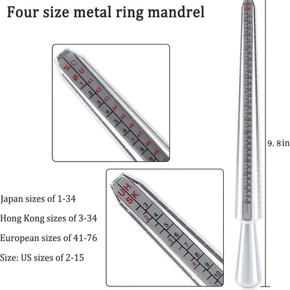4 Scale Ring Sizer Gauge US/EU/HK/JP Aluminum Alloy Finger Measuring Tool for Jewelry Making Men and Women